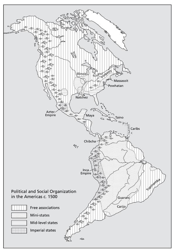首先来一张鬼佬眼中1500年左右整个美洲大陆的政权分布,让大家有个