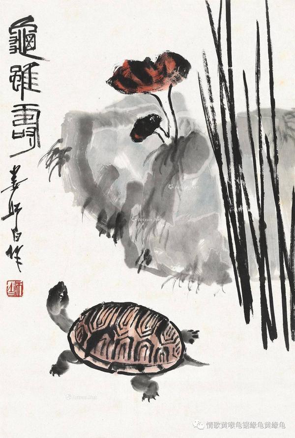 古典艺术画:龟兔游莲 噢 细一看   竟然是 玳瑁 蓼龟图   宋  神龟图