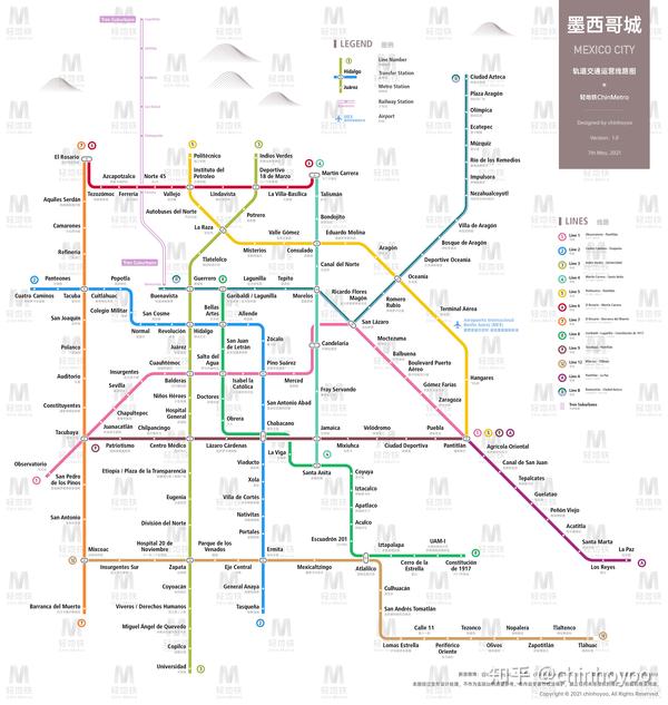 墨西哥城地铁运营线路图