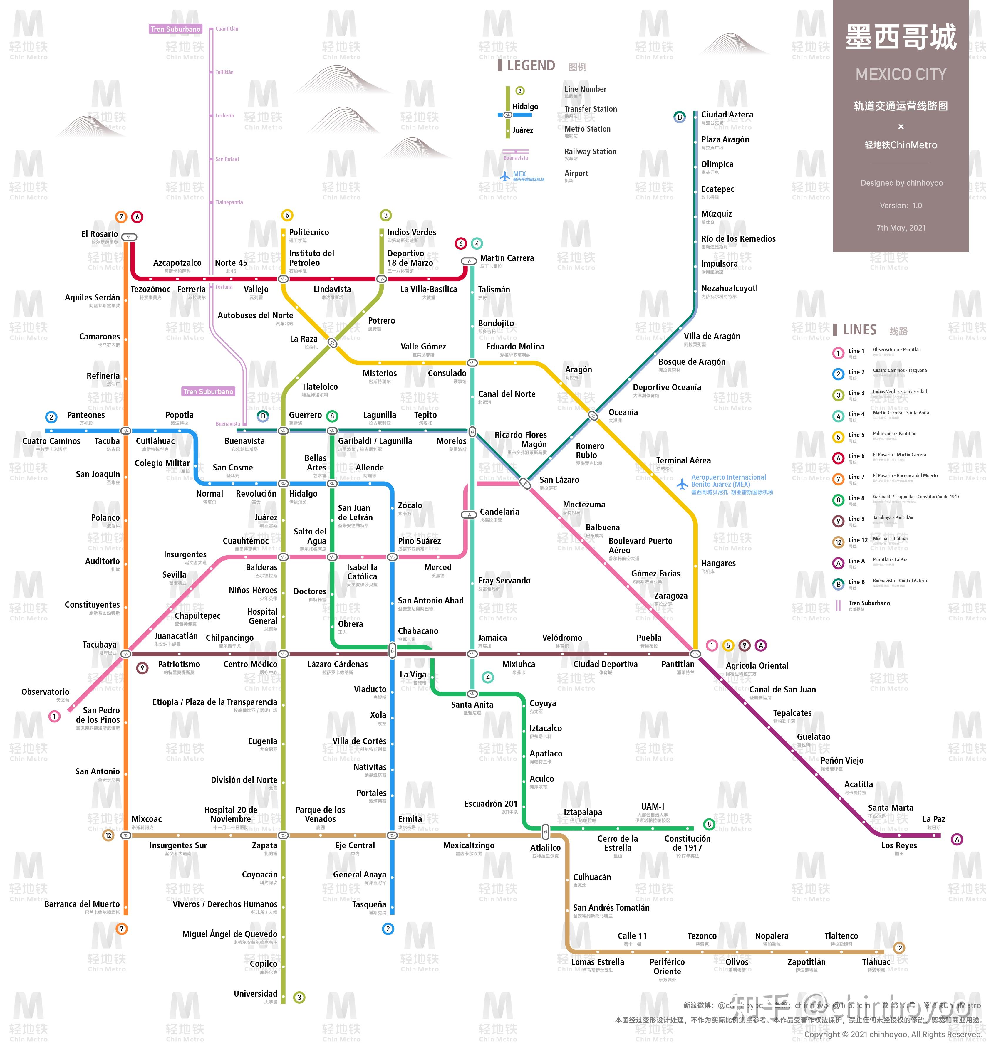 墨西哥城地铁运营线路图
