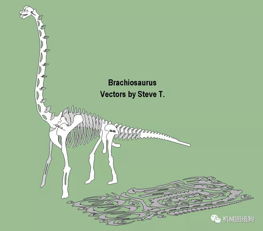 【生活艺术】腕龙恐龙骨骼拼装立体模型图纸 dxf格式