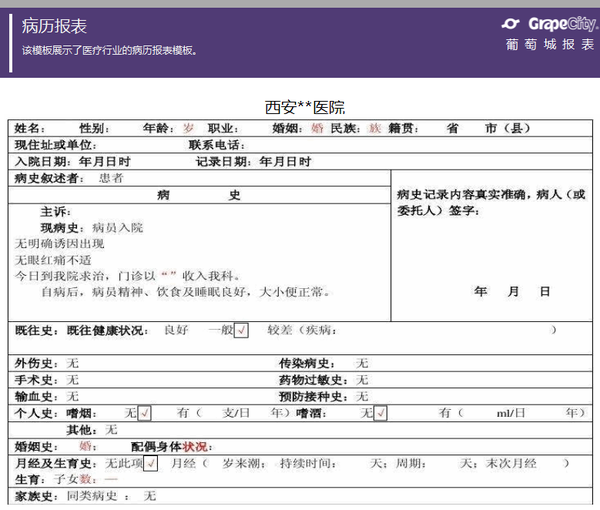 电子病历系统报表模板库