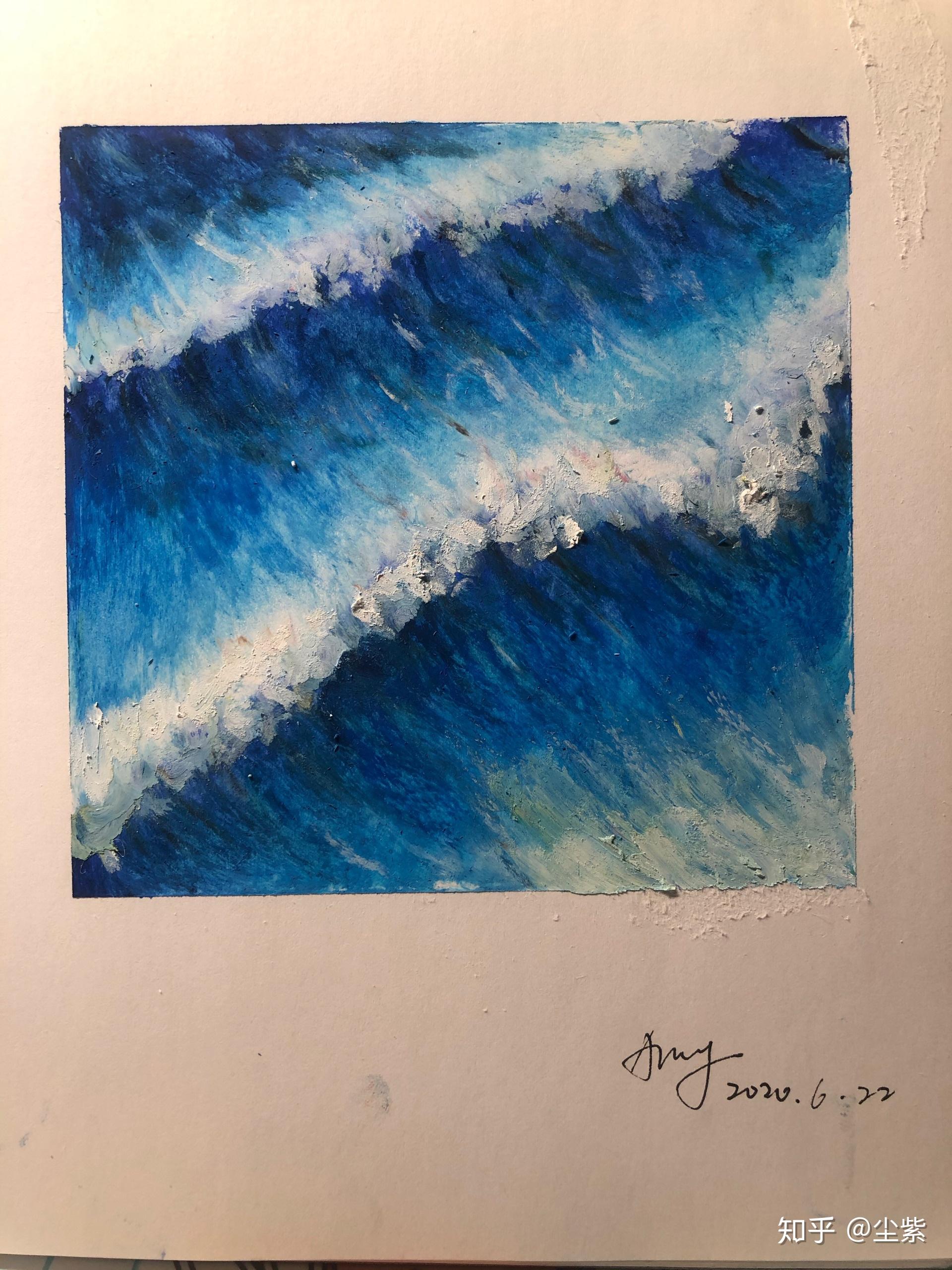 重彩油画棒海浪