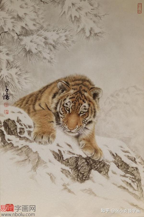 擅长画虎的画家作品欣赏 雪中猛虎更显昂扬斗志