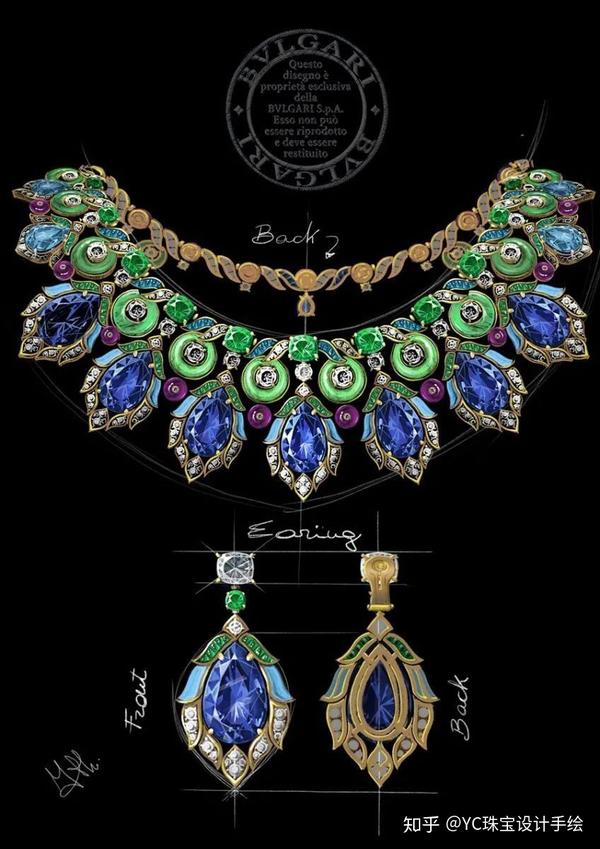 bvlgari barocko系列peacock wonder高级珠宝项链设计草图
