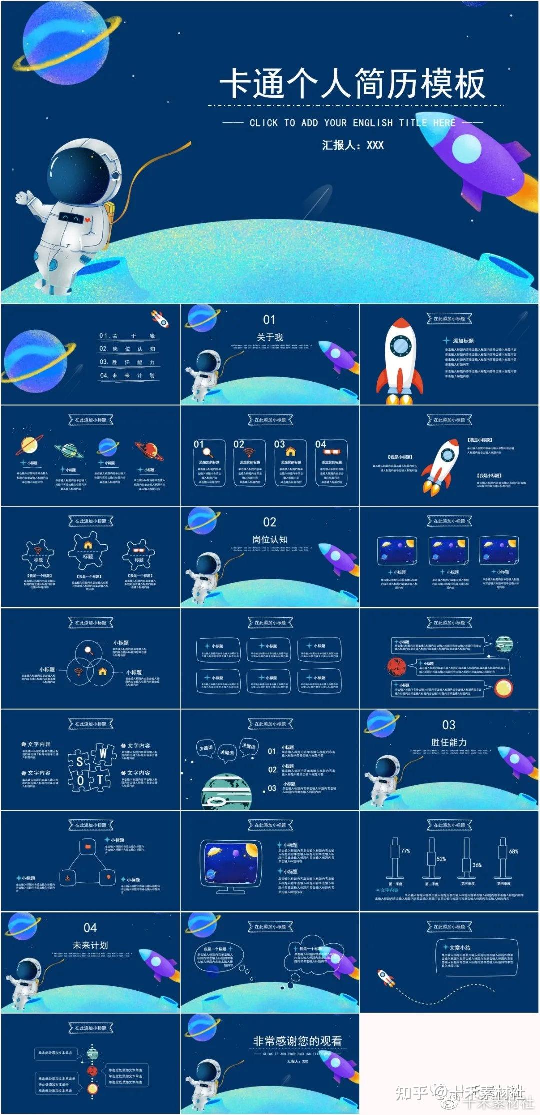 卡通可爱的宇宙太空ppt模板