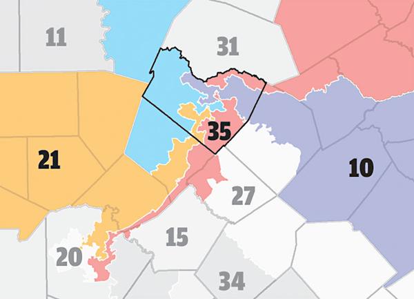 奥斯汀所在的特拉维斯县被五个国会选区分割