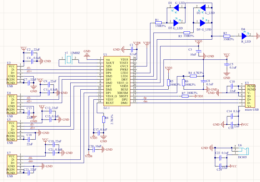 usb hub原理图及pcb设计