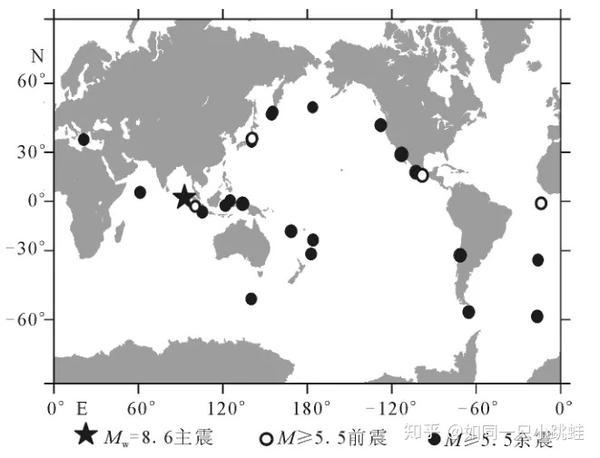 2012年苏门答腊地震前后15天的全球地震活动空间分布