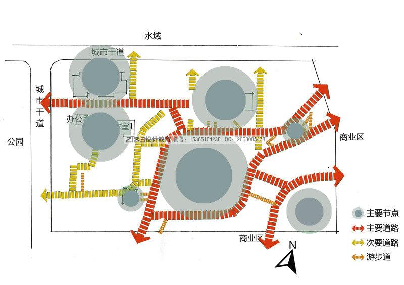 动静分析临近建筑群与商业区人流量较大,可做动区处理,场地布置更为