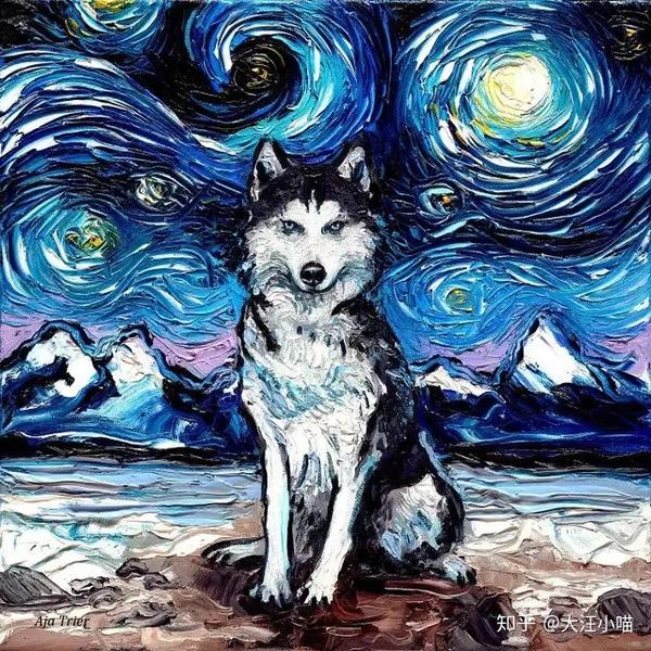 当狗狗遇到梵高这群星空下的狗砸也太梦幻了吧