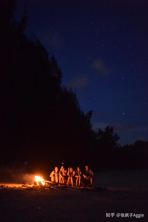 马来西亚神秘海滩的上的露营与篝火 2017