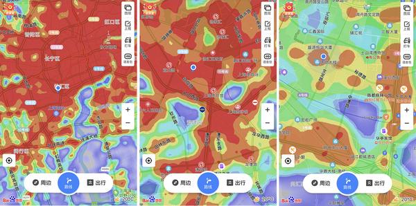 图3 百度热力图提供不同尺度的即时网络流量热点
