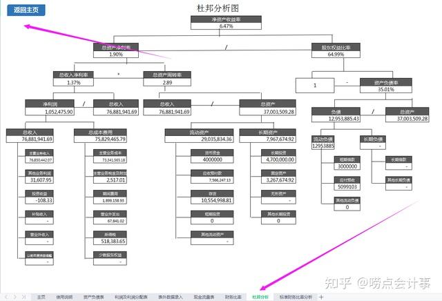 用尽6年工作经验做的财务分析系统含预警可自动生成杜邦分析图