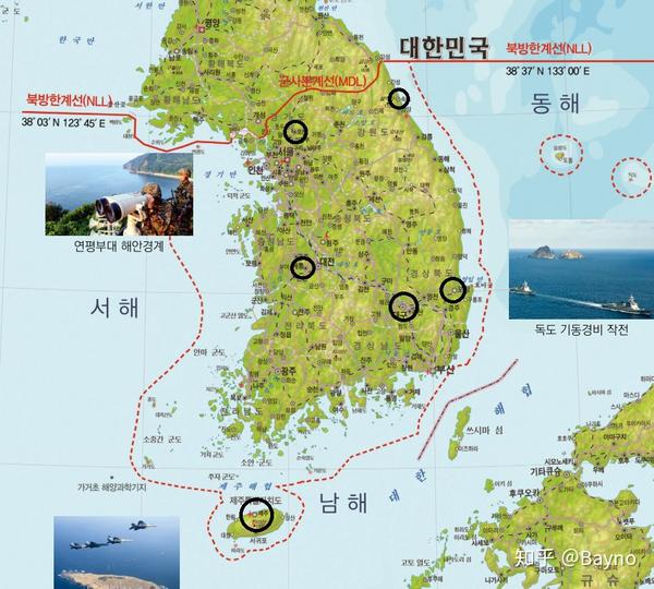黑圈为军内确诊患者分布(地图取自韩国2018国防白皮书)