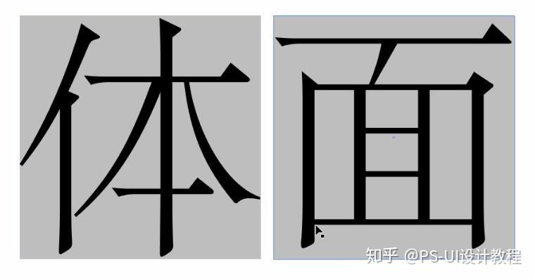 我们用矩形形状将字体框住,宋体的体面这两个字是正方形