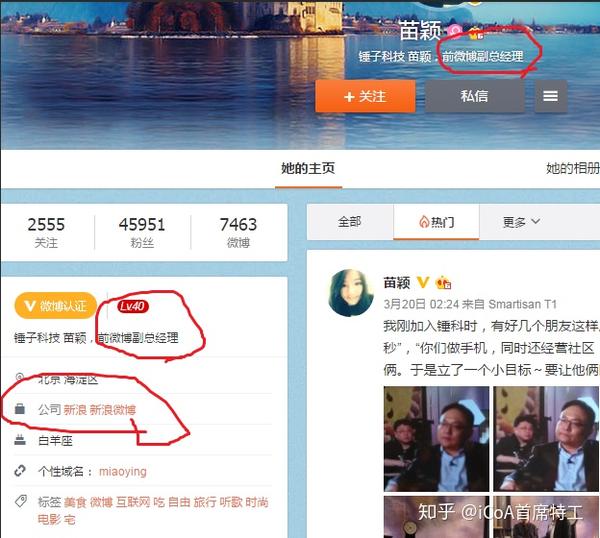 她原来的认证是  锤子科技 苗颖 前微博副总经理