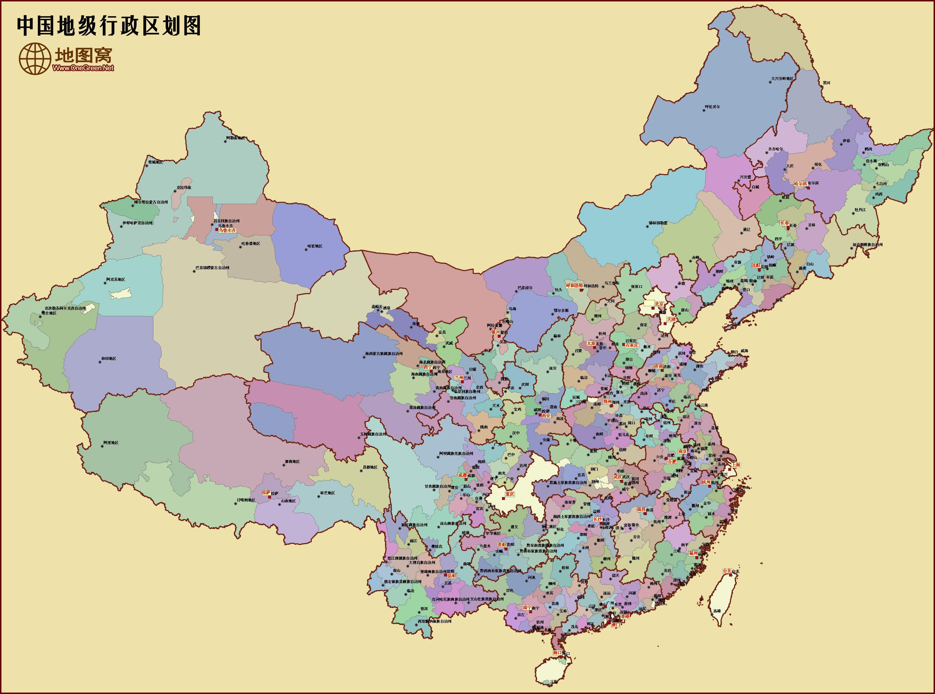 誰有那種具體到地級市的空白的全國的行政區劃圖