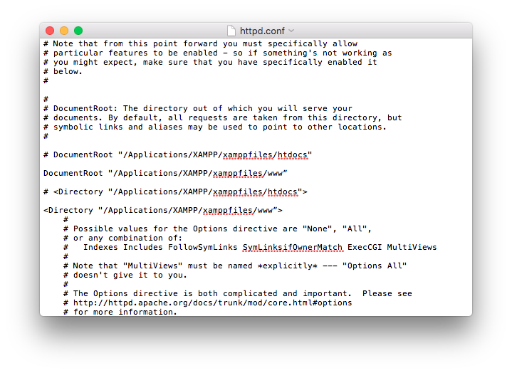 Mac下Xampp 网站根目录文件修改后apache无