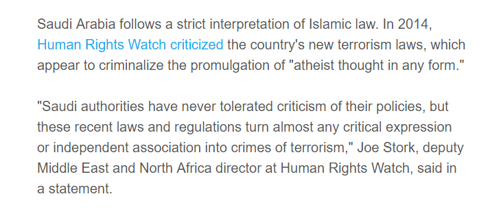 如何看待沙特阿拉伯将无神论思想和质疑伊斯兰