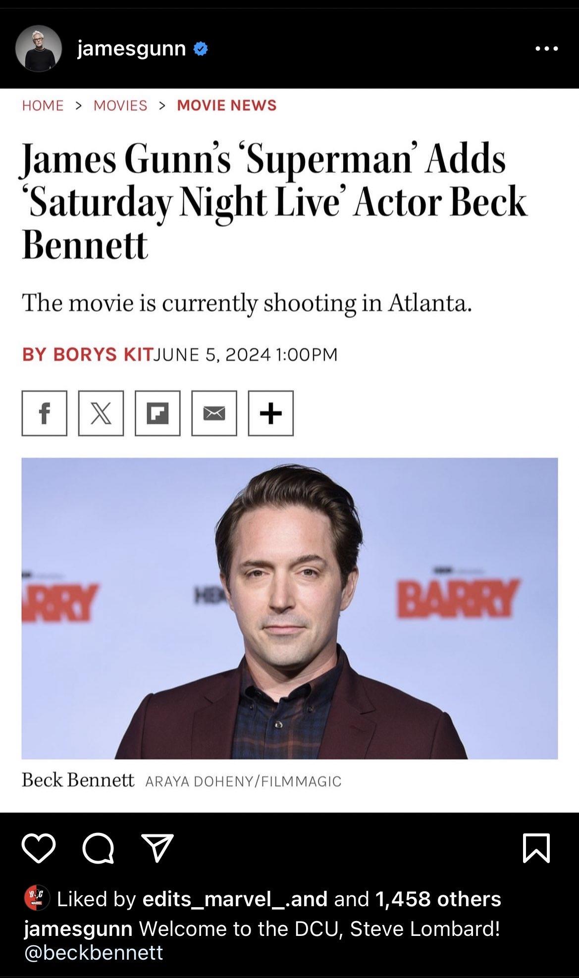 滚导确认贝克班尼特加盟《超人》饰演克拉克的同事史蒂夫隆巴德,这