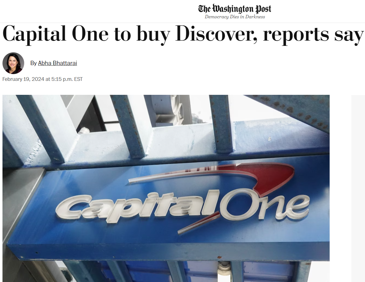 第一资本将收购discover华盛顿邮报2024219据媒体报道银行业巨头第一