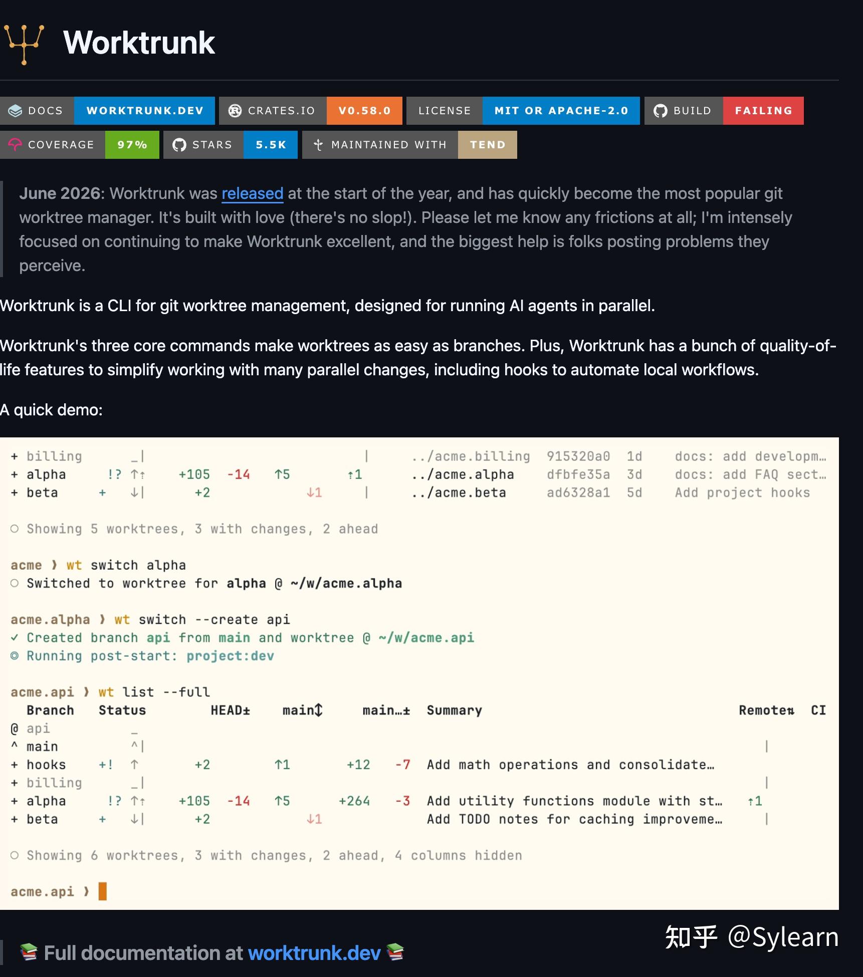 Sylearn 的想法: Worktrunk ｜用 Rust 写的 Git worktree 管理 CLI | Worktrunk专门解决一个 ...