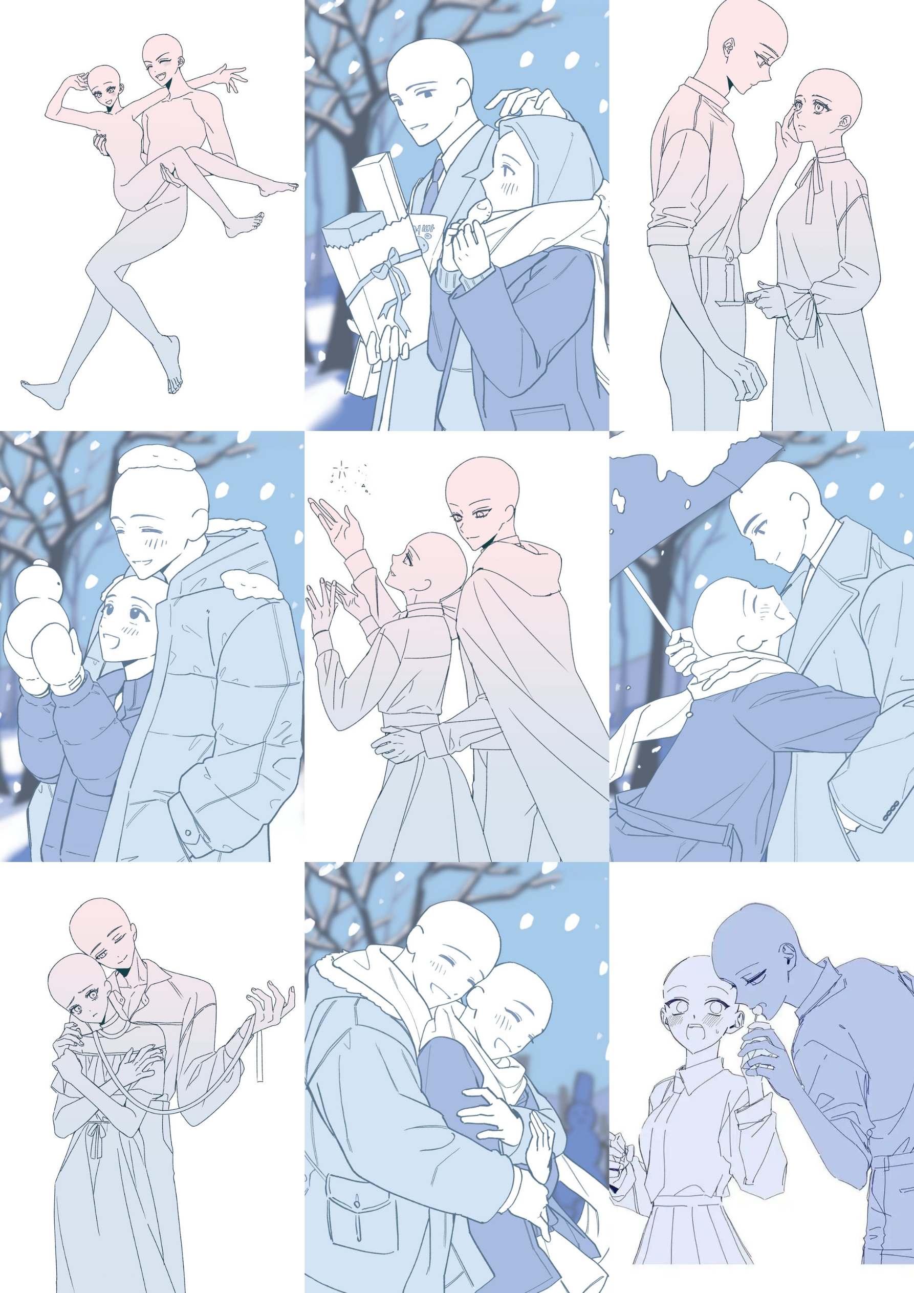 板绘研究所 的想法: 【绘画模板】双人亲密互动姿势参考素材