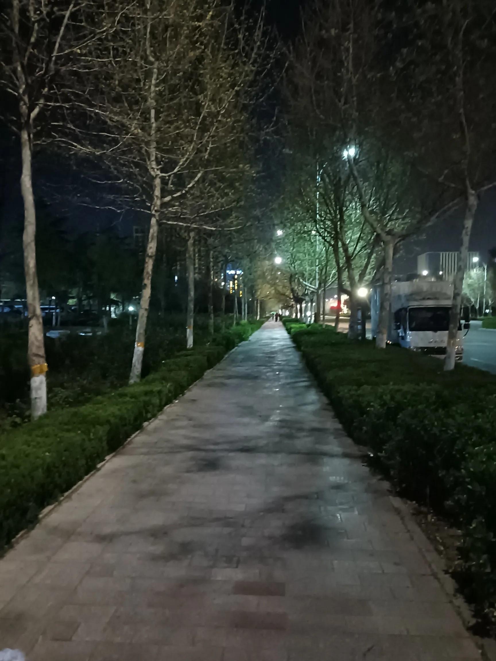成爱 的想法: 该图片描绘了一条夜间空无一人的城市街道