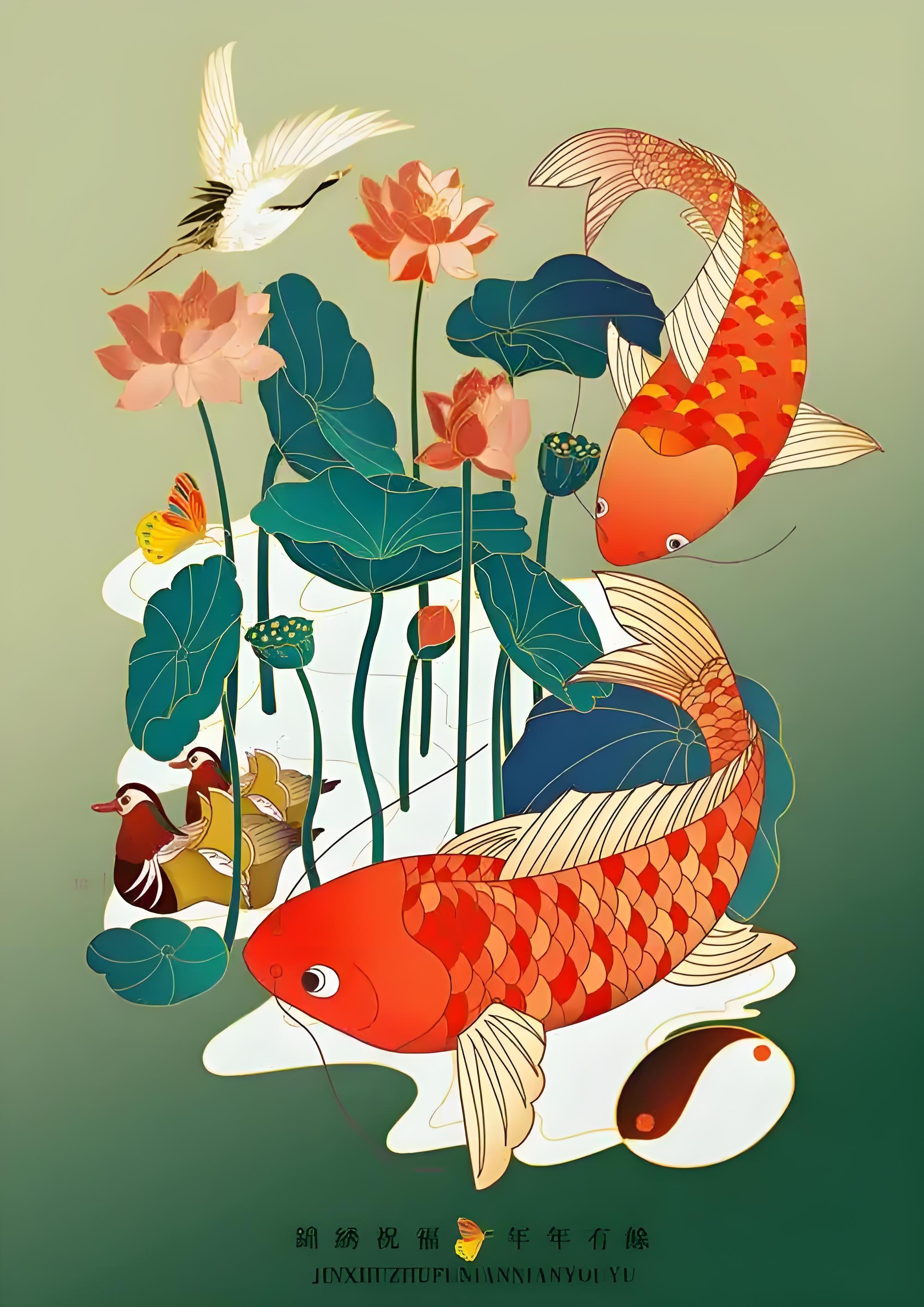 弦觞 的想法: 对联《草鱼金鱼年年有余》