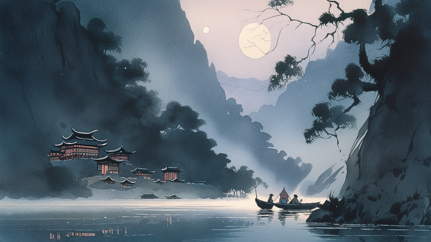 莫名先生 的想法: ai绘画古诗词之《夜归鹿门山歌》