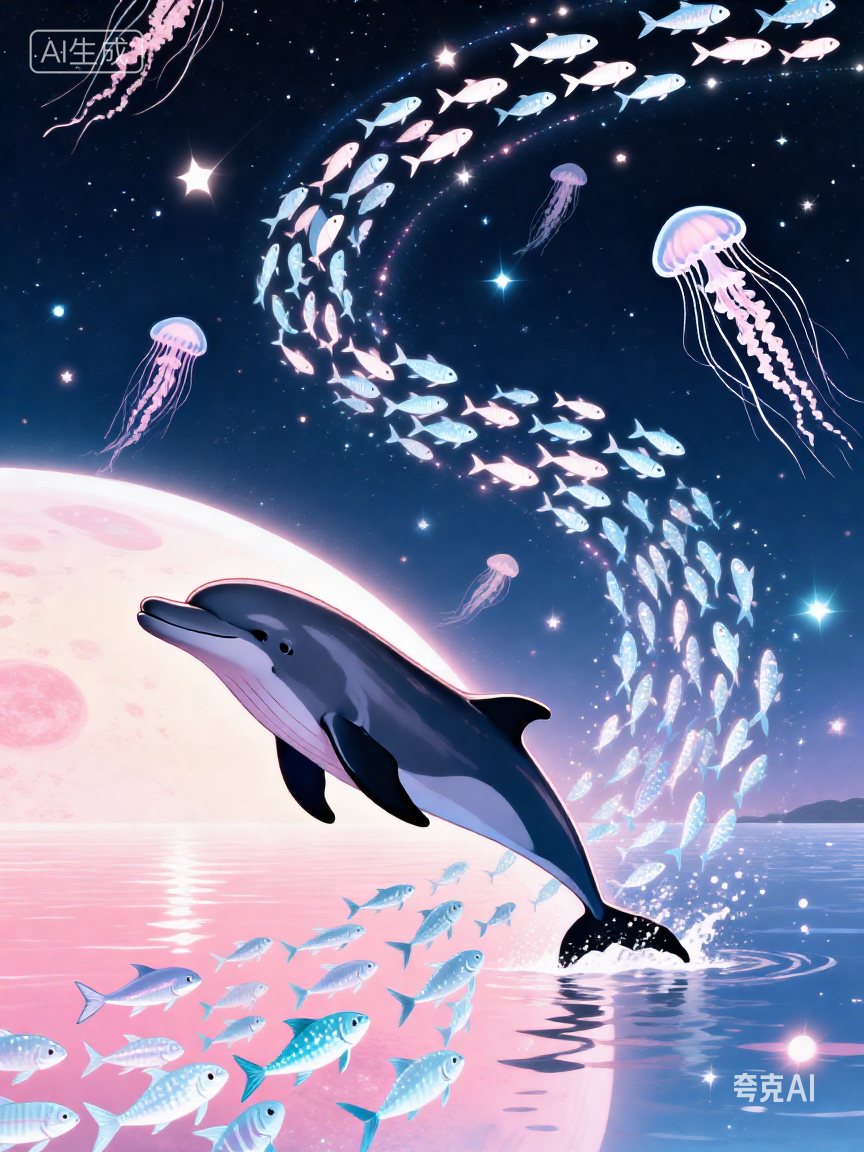 猫半夏 的想法: 当海豚掠过星空的湖面,水母在星球间游动,闪光的鱼群