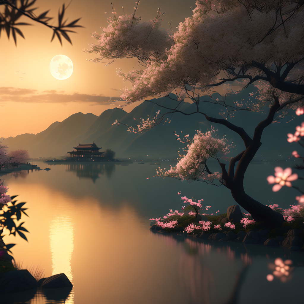 它知道在画面里放置一个古风阁楼