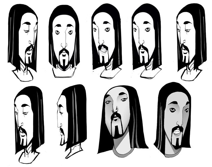 一,设定根据人物面部基本解剖结构,画出同一个角色的不同角度(三转面