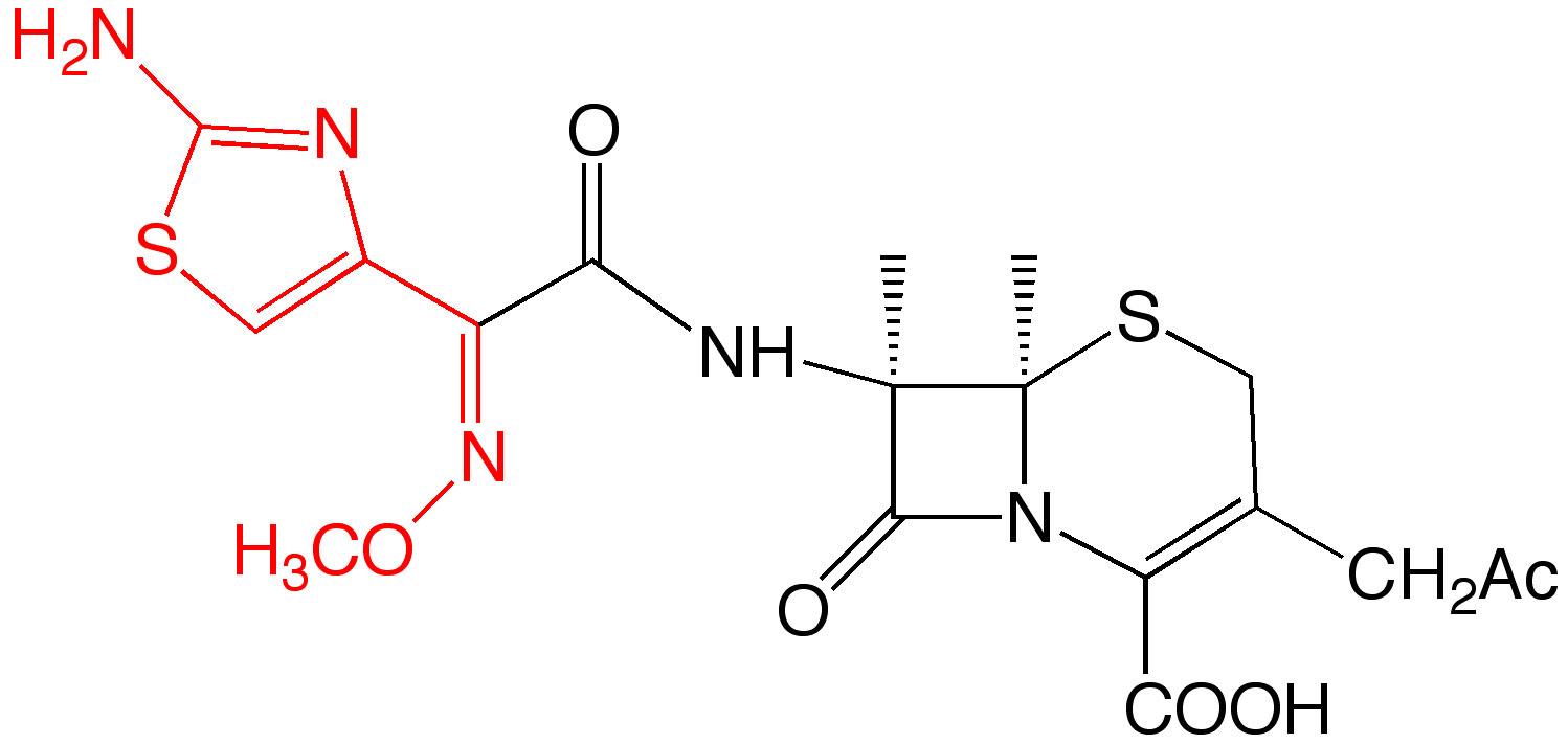 这一代的头孢菌素,在7位氨基侧链上多为2-氨基噻唑-α-甲氧亚氨基乙酰