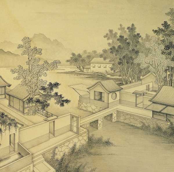 而古代绘画中的屋宇建筑,常常是在山水中体现的,这样