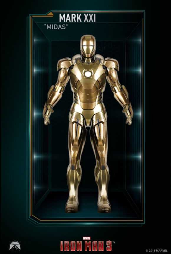 马克21号的设计是已知钢铁侠装甲中最独特的一个,它的外表装甲完全是