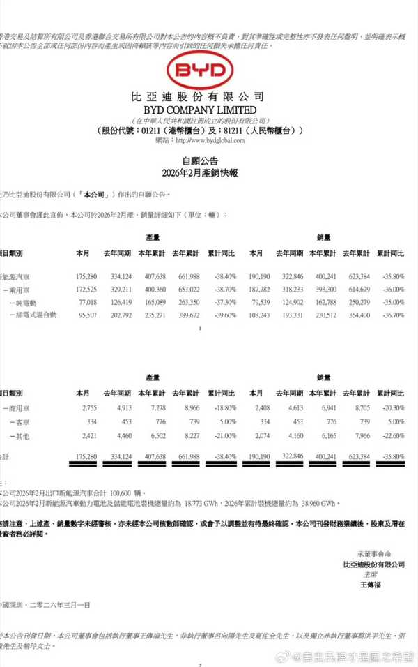 如何看待比亚迪 2 月销量 19 万，同比下跌 41%？
