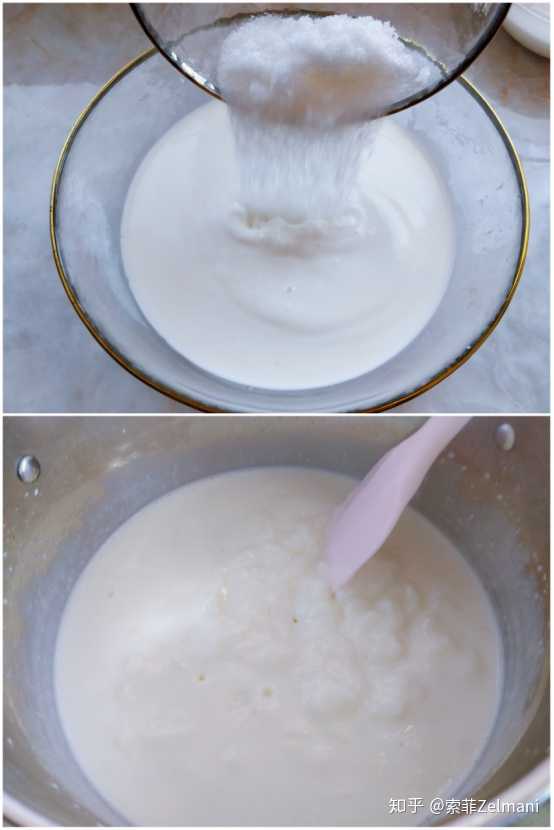 出60克白砂糖, 将白砂糖倒入剩余的牛奶中,把牛奶和细砂糖倒入小锅中