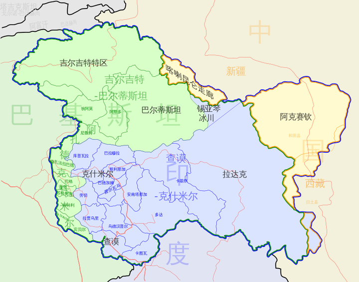 克什米尔行政区划图图片