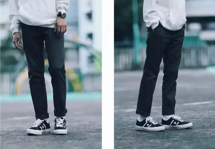 强调腰线的存在感(通过t恤扎腰以及系腰带来实现)