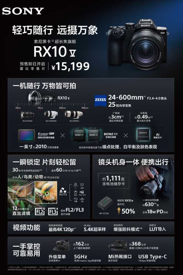 如何看待索尼 RX10 V (DSC-RX10M5) 长焦数码相机？