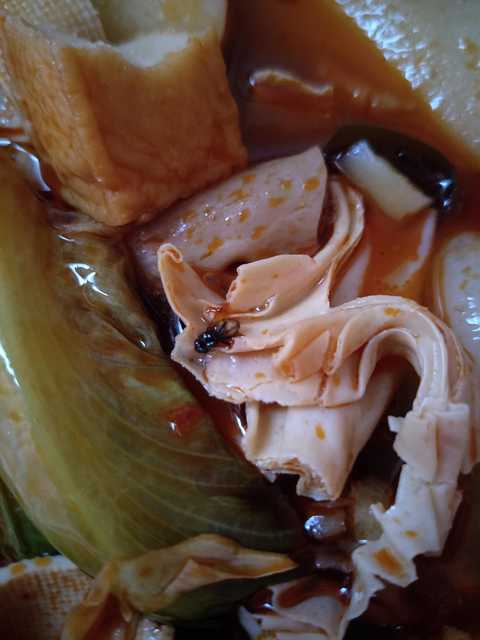 由于当时太饿了,很淡定的把苍蝇窝这块扔了继续吃.