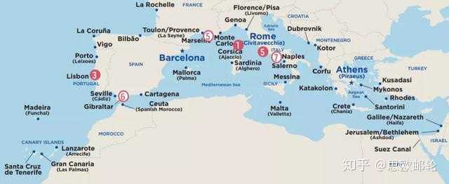 公主邮轮地中海停泊港口一览