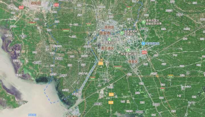 。又如苏北一系列带淮字的地区：淮阴不在淮河以南，淮安也无淮河可安。