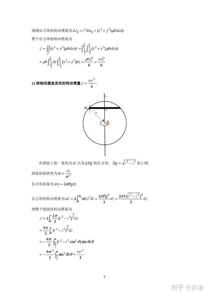 如何推导常用刚体的转动惯量圆环圆盘球体球壳圆柱体详细过程