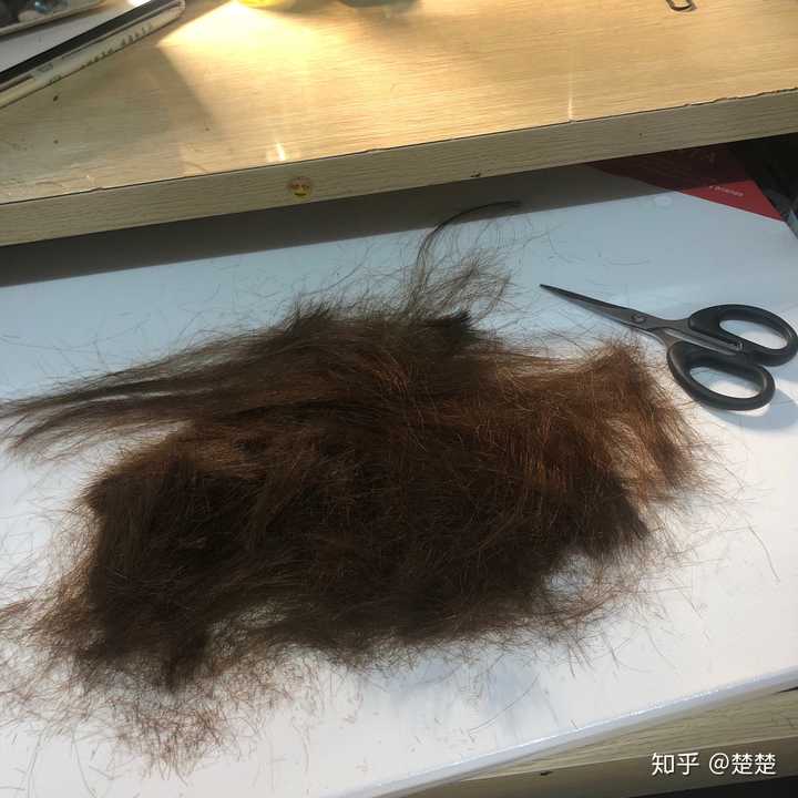 女生剪完头发地上照片图片