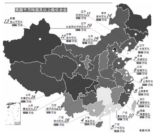 no.18 广西石化(中国石油)        年炼油能力1000万吨/年 no.