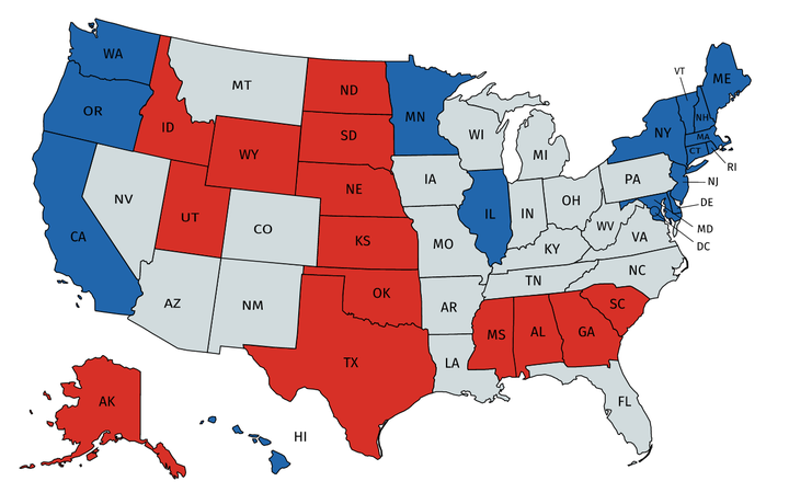 美国红蓝州分布图图片