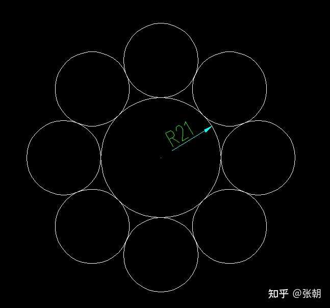 CAD：一个大圆半径为21周边阵列8个小圆，小圆同时相切并跟大圆相切怎么画？ - 知乎